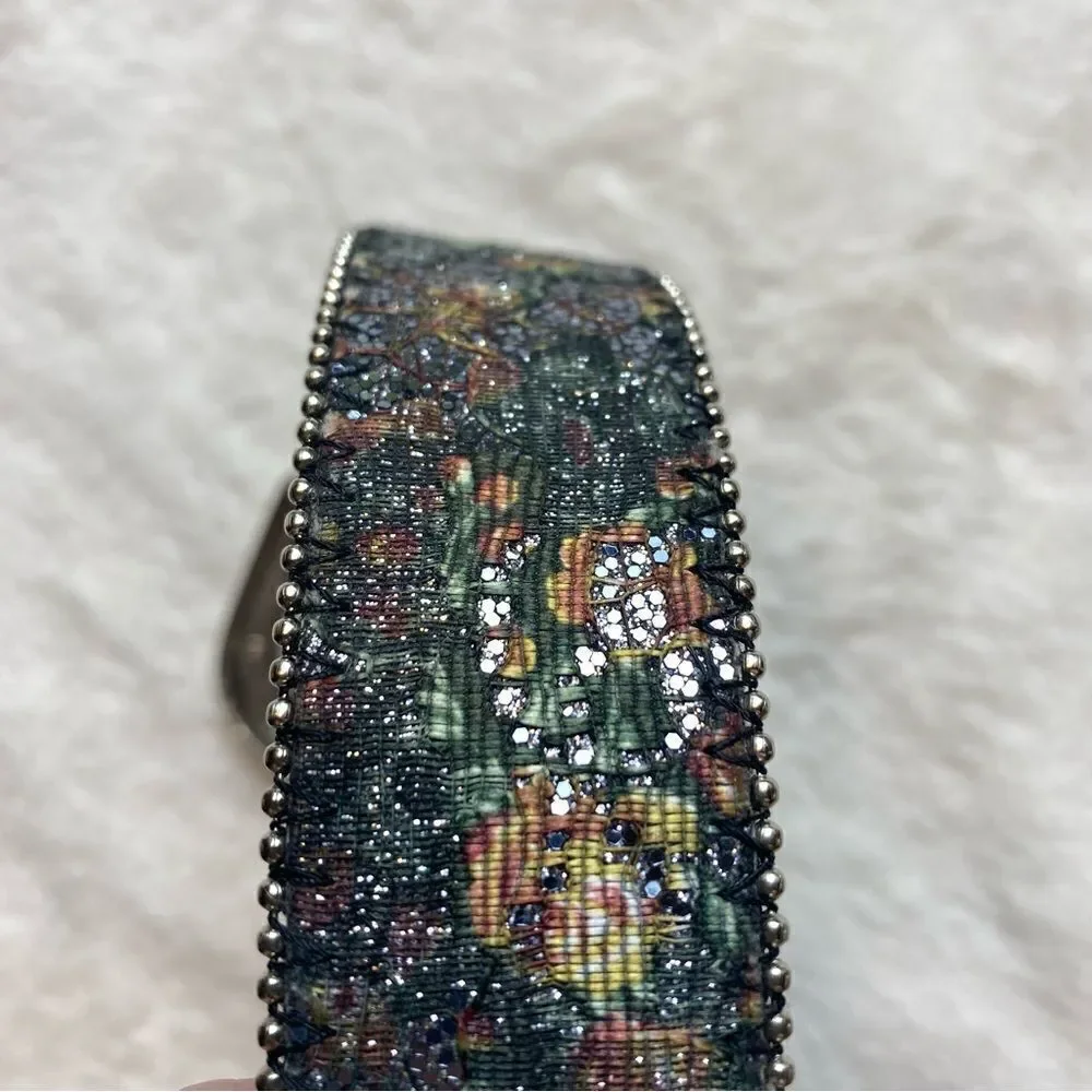 Floral Tapestry Glitzy Bonded Leather Belt Size Large